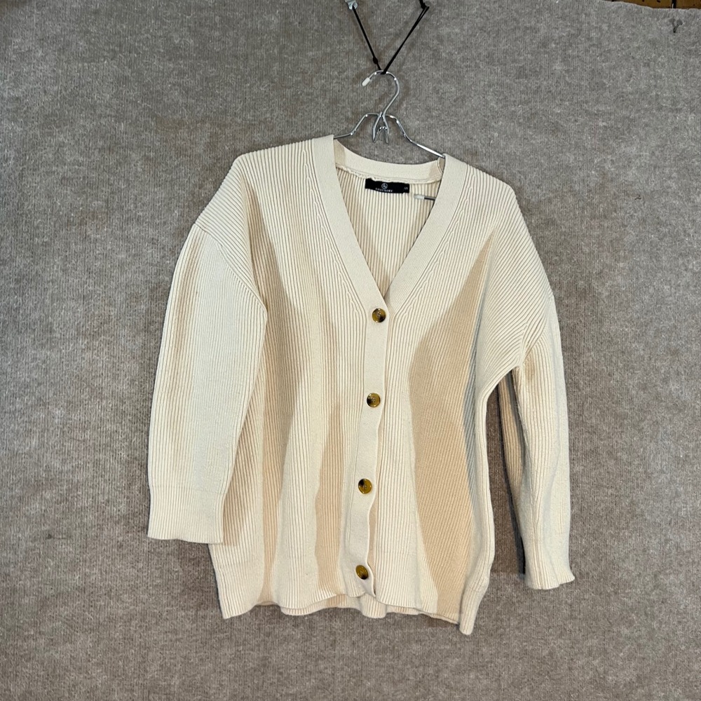 LILLUSORY Cardigan Sweater Womens Small Cream Ribbed Knit Academia Dadcore